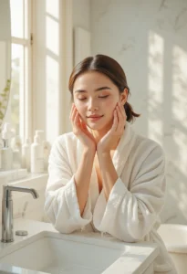 "Woman following daily beauty habits for clear, healthy, and radiant skin"