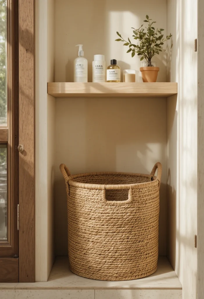 13. Use Woven Baskets to Hide the Unglamorous Stuff