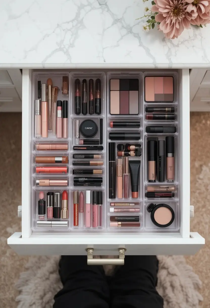 Use Drawer Inserts for Backup Stock Aesthetic Skincare Shelf Setup Ideas