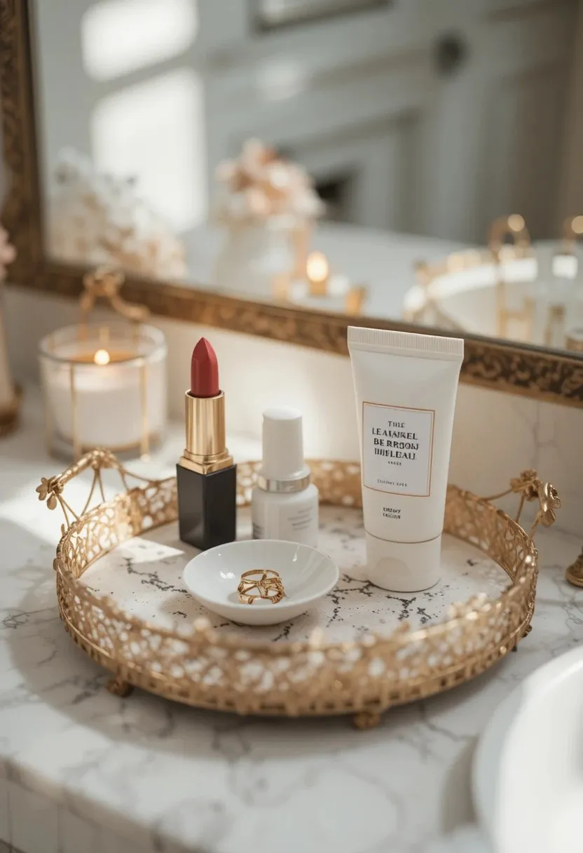 Add a Small Tray for Daily Essentials Aesthetic Skincare Shelf Setup Ideas
