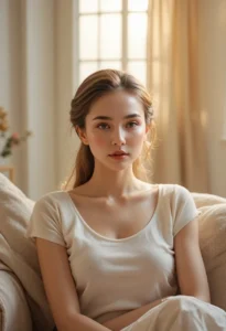 Quiet luxury beauty look featuring glowing natural skin, soft neutral makeup, and effortless elegant styling for an understated, high-end aesthetic